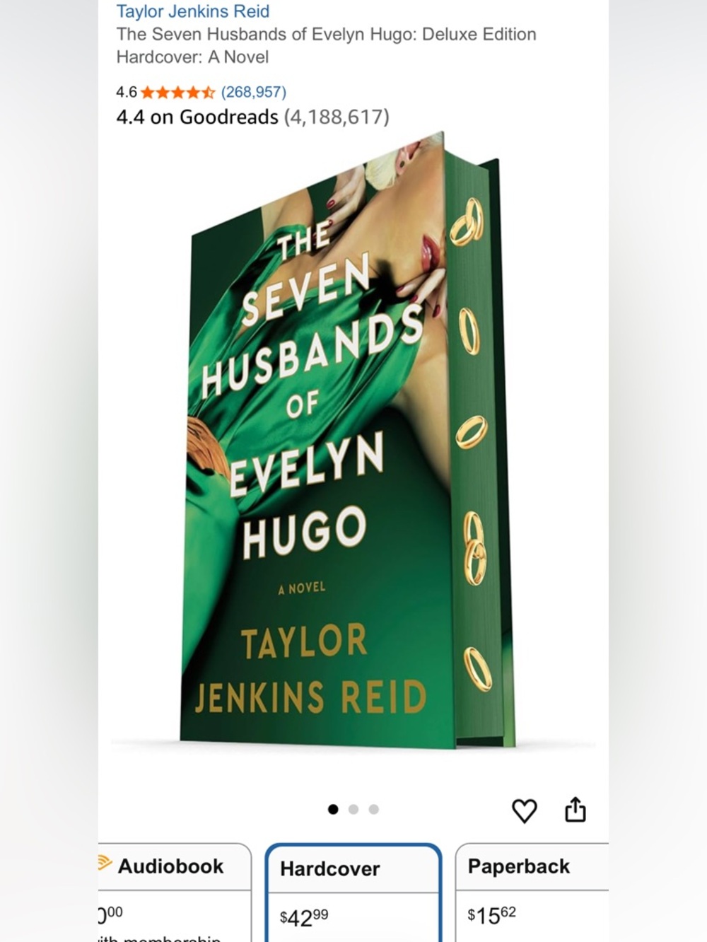 The Seven Husbands of Evelyn Hugo by Taylor Jenkins Reid - Deluxe Hardcover - Picture 3 of 3